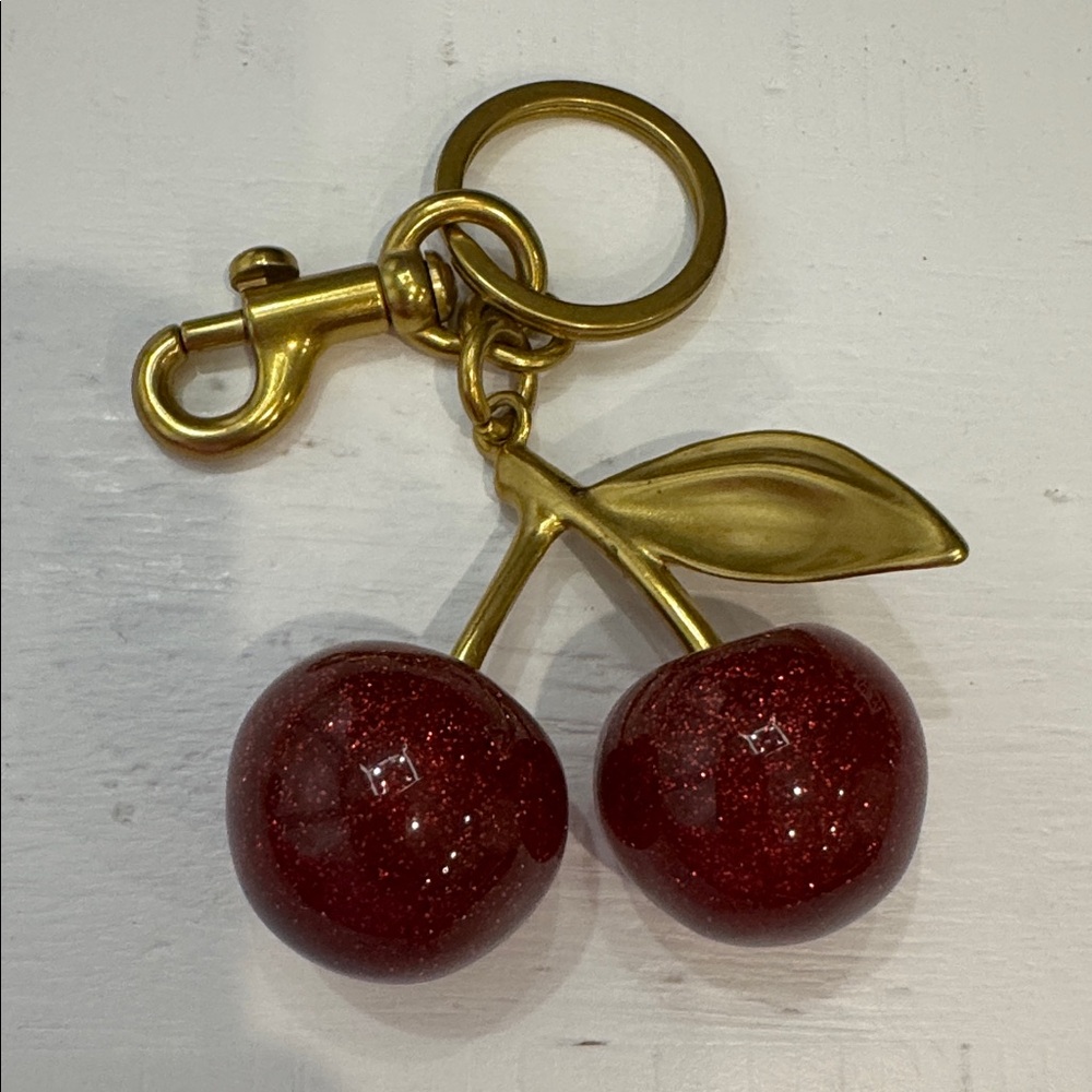 🍒 Cherry Keychain/ Bag Charm with brushed Gold Accents 🍒